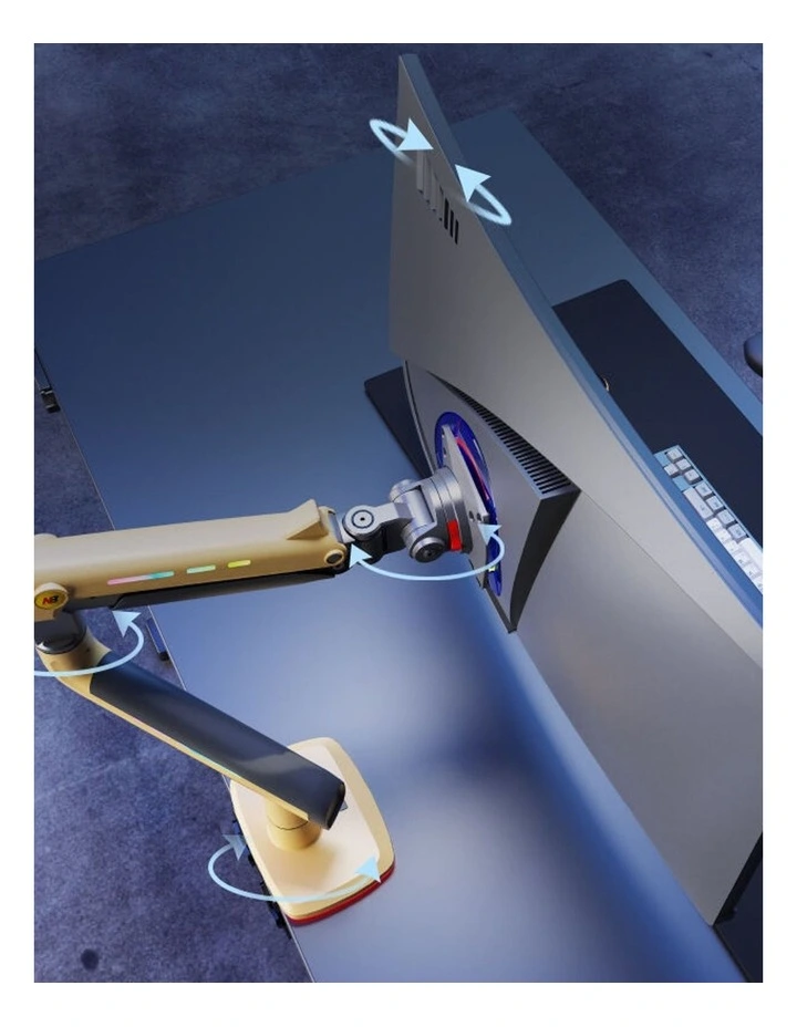 Yellow RGB Heavy Duty Gaming Monitor Arm For Large Screens With Full Motion Flexibility image 7