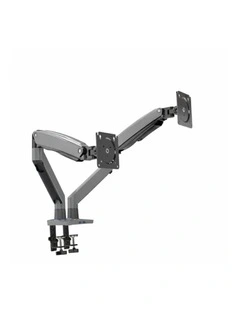Black Dual Screen Desktop Monitor Arm With Gas Spring Extension USB Ports And Full Motion Control