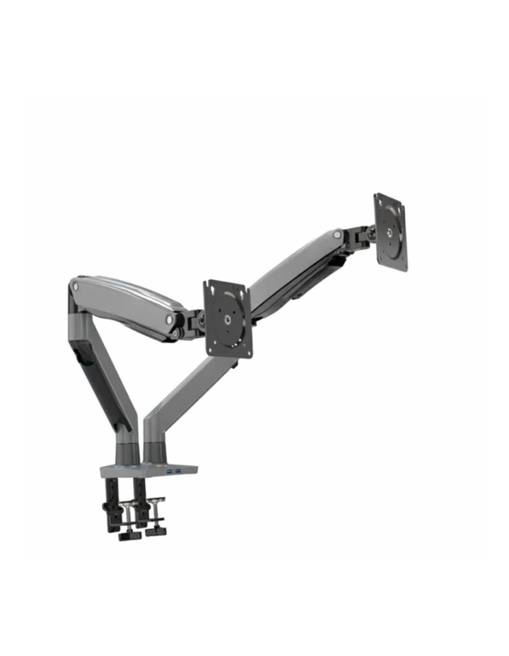 Black Dual Screen Desktop Monitor Arm With Gas Spring Extension USB Ports And Full Motion Control image 1