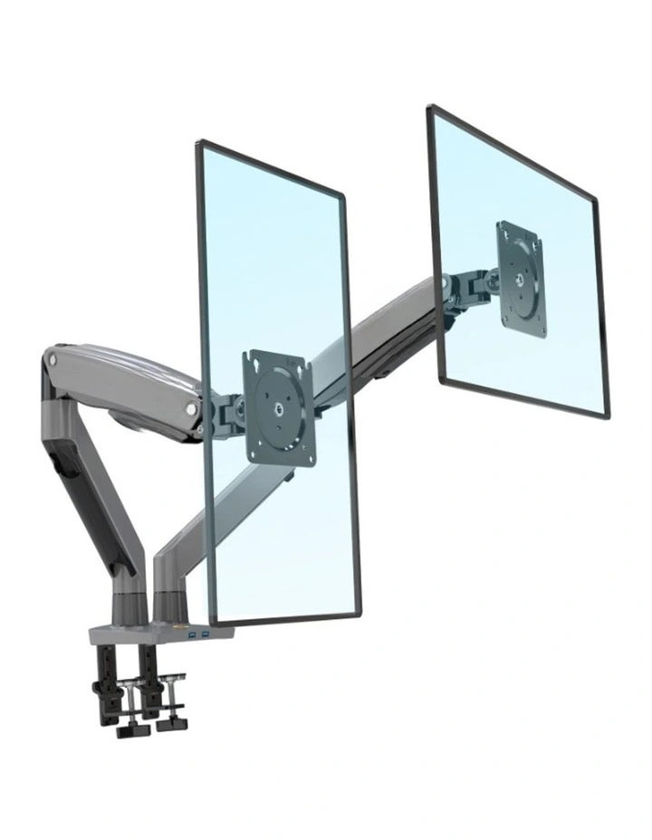 Black Dual Screen Desktop Monitor Arm With Gas Spring Extension USB Ports And Full Motion Control image 3