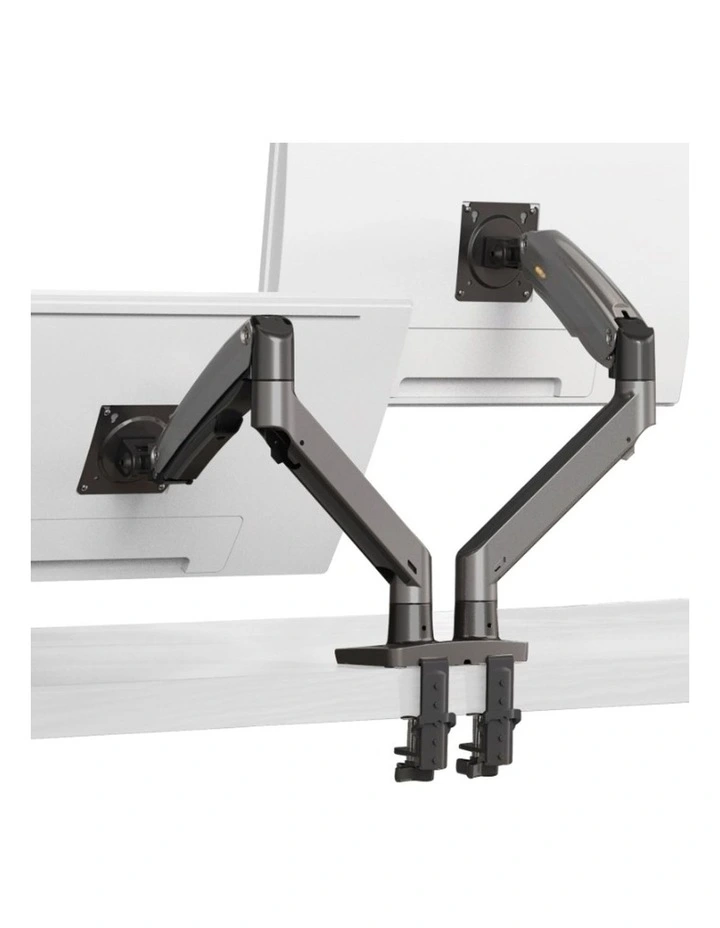 Black Dual Screen Desktop Monitor Arm With Gas Spring Extension USB Ports And Full Motion Control image 4