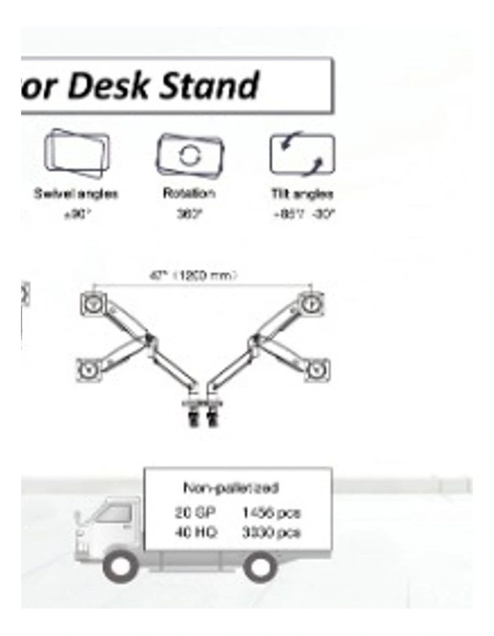 Black Dual Screen Desktop Monitor Arm With Gas Spring Extension USB Ports And Full Motion Control image 6