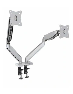 Black Dual Monitor Gas Spring Arm Mount With Full Motion Adjustment And Integrated Cable Management