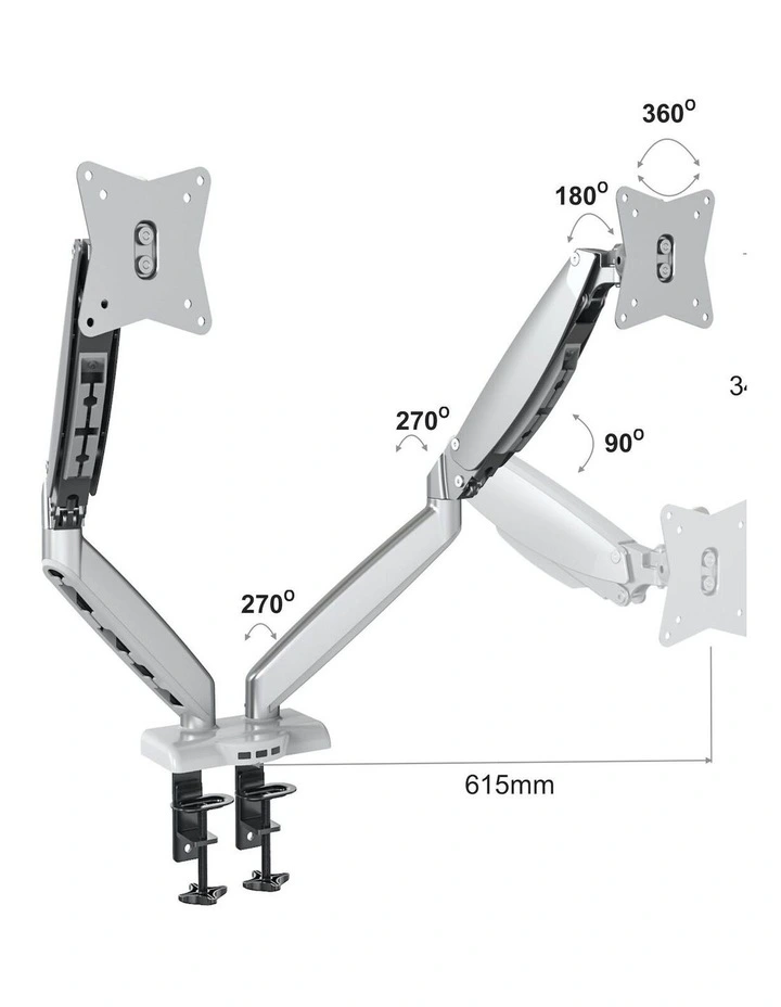 Black Dual Monitor Gas Spring Arm Mount With Full Motion Adjustment And Integrated Cable Management image 2