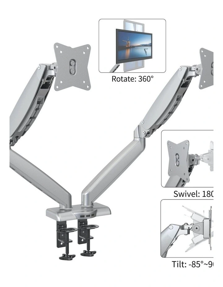 Black Dual Monitor Gas Spring Arm Mount With Full Motion Adjustment And Integrated Cable Management image 3
