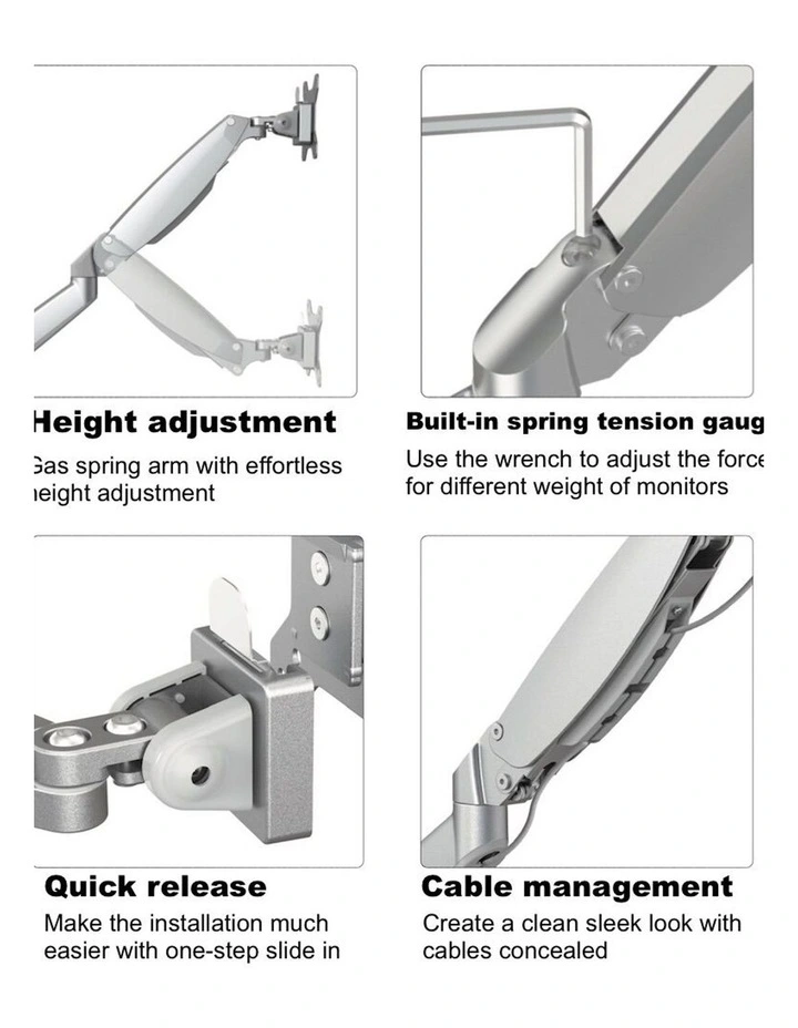 Black Dual Monitor Gas Spring Arm Mount With Full Motion Adjustment And Integrated Cable Management image 4
