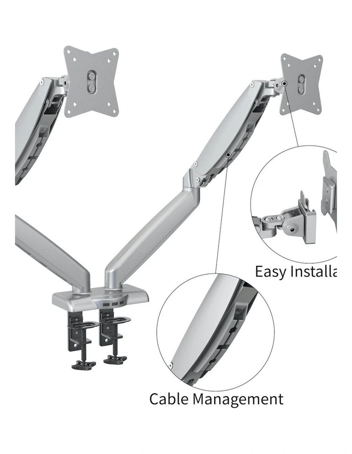 Black Dual Monitor Gas Spring Arm Mount With Full Motion Adjustment And Integrated Cable Management image 6