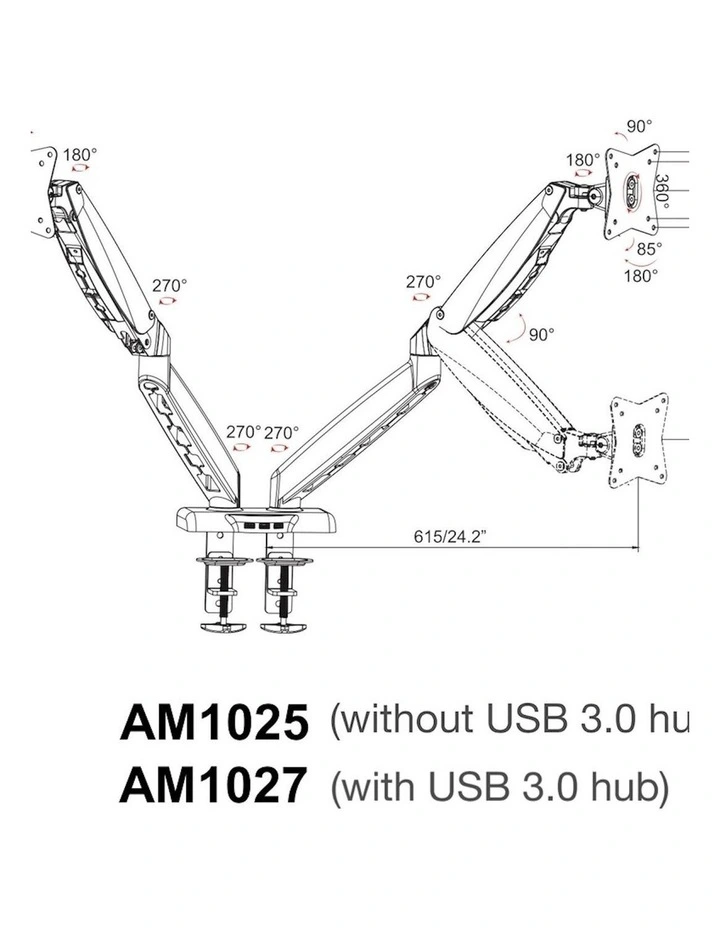 Black Dual Monitor Gas Spring Arm Mount With Full Motion Adjustment And Integrated Cable Management image 7