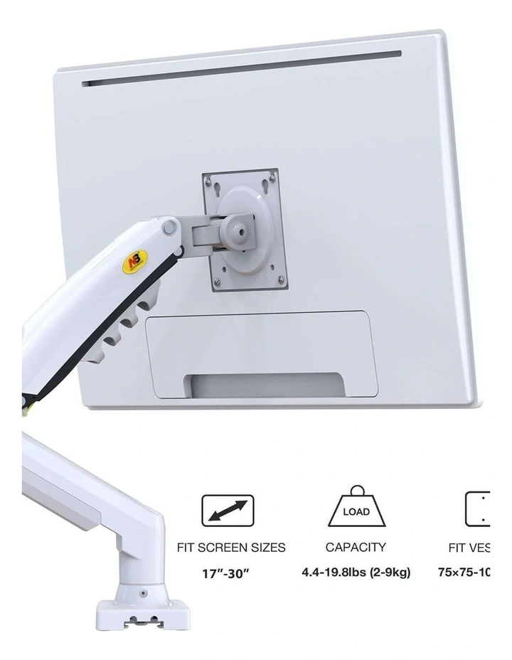 White Gas Strut Desktop Monitor Arm With Full Motion Adjustment And Clean Cable Management image 3