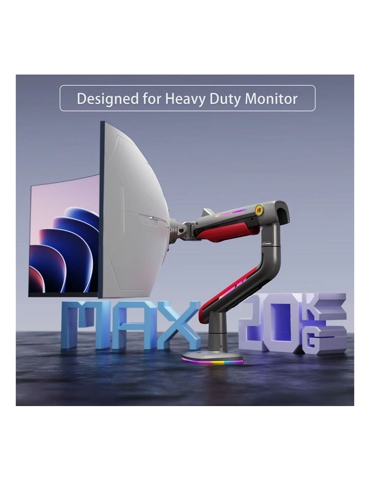 Blue RGB Heavy Duty Gaming Monitor Arm For Large Curved Screens With Full Motion Support image 2