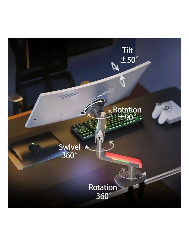 Blue RGB Heavy Duty Gaming Monitor Arm For Large Curved Screens With Full Motion Support image 6