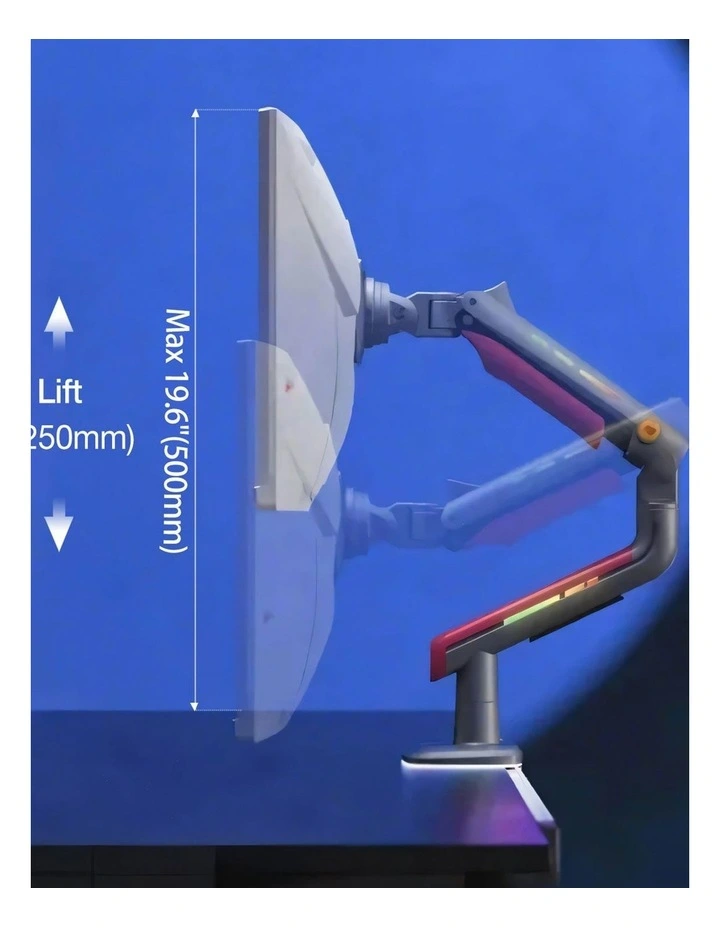 Blue RGB Heavy Duty Gaming Monitor Arm For Large Curved Screens With Full Motion Support image 7
