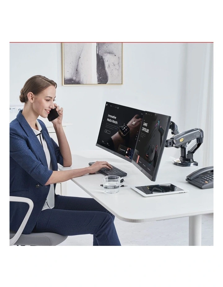 Gunmetal Grey Dual Screen Gas Strut Monitor Arm For Professional Desktop Workstations image 4