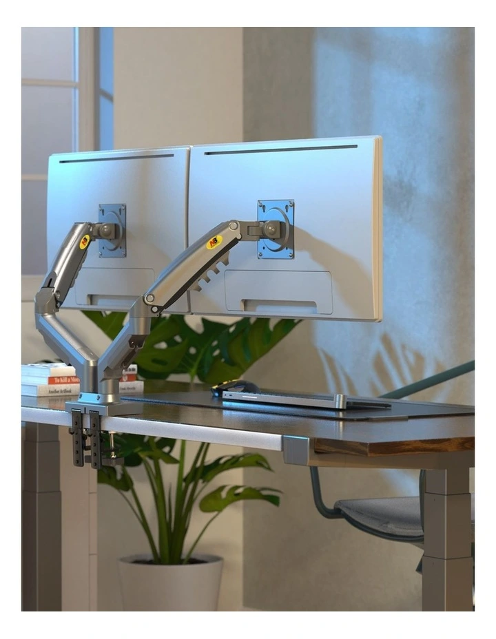 Gunmetal Grey Dual Screen Gas Strut Monitor Arm For Professional Desktop Workstations image 7