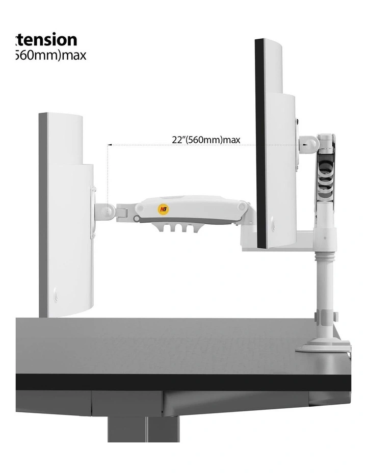 White Adjustable Monitor Arm For Desk Mounting With Full Motion Support image 2