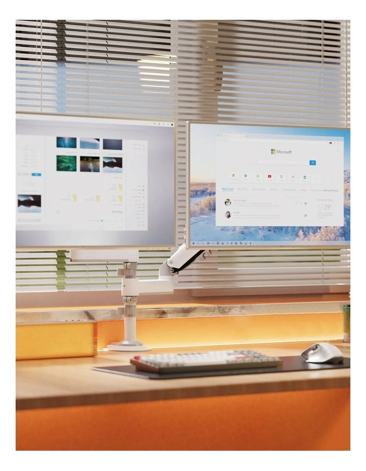 White Adjustable Monitor Arm For Desk Mounting With Full Motion Support image 3