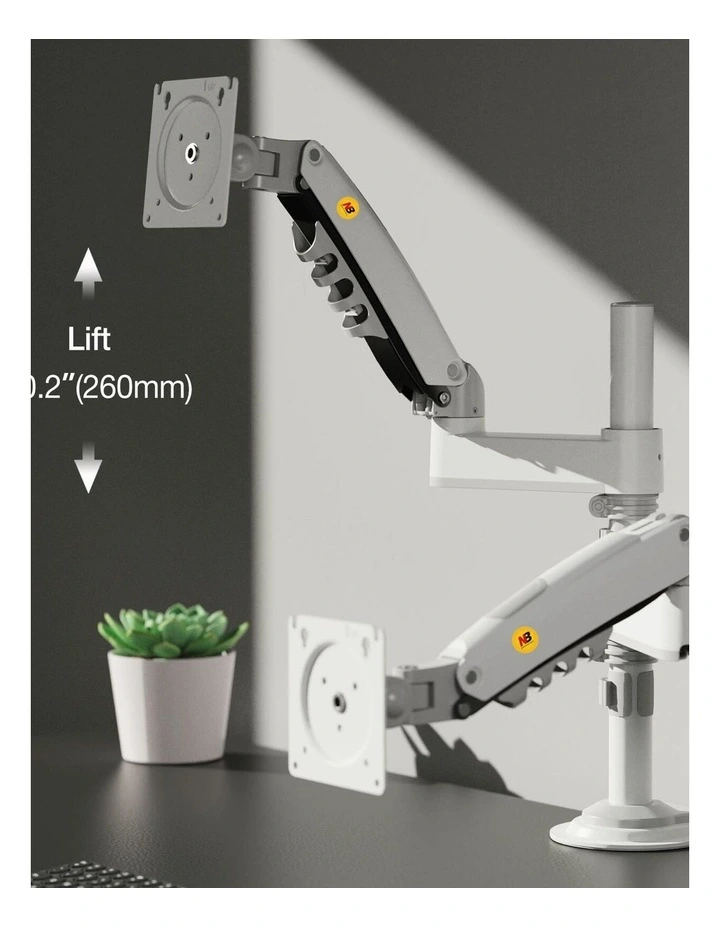 White Adjustable Monitor Arm For Desk Mounting With Full Motion Support image 4