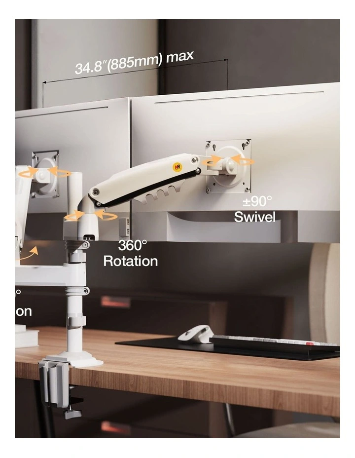 White Adjustable Monitor Arm For Desk Mounting With Full Motion Support image 6