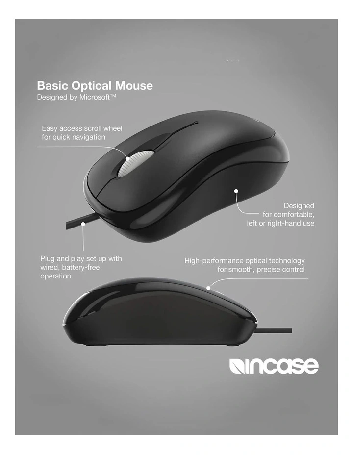 Incase Wired USB-A Basic Optical Mouse - Black [P58-00065] image 6
