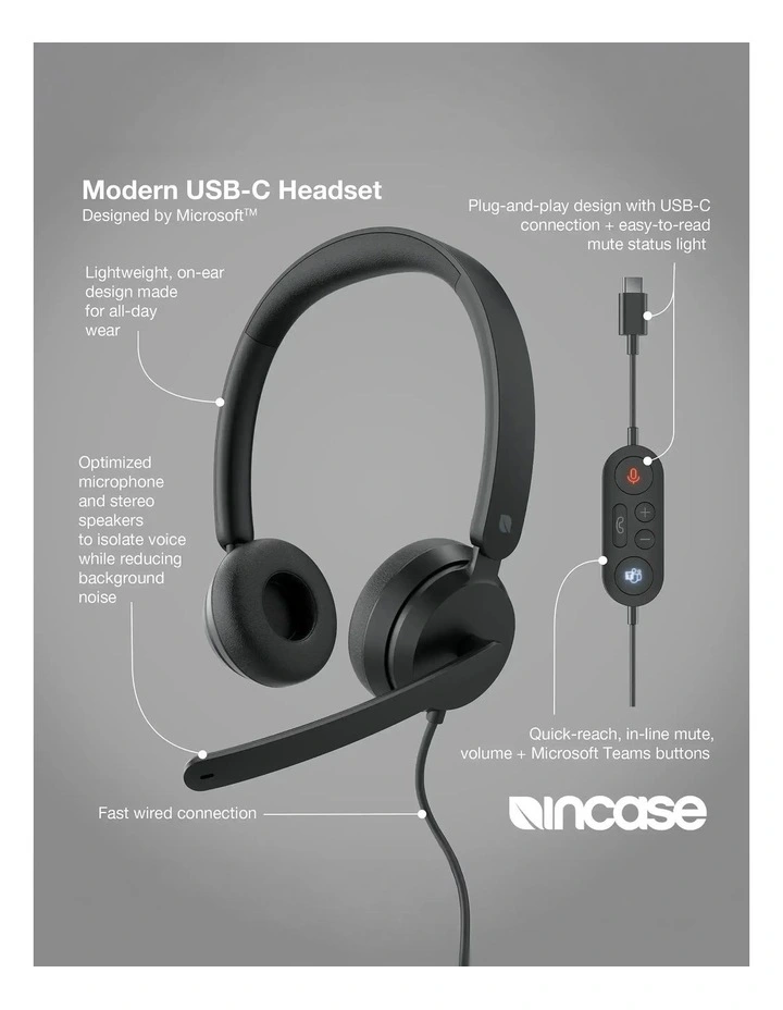 Incase Designed by Microsoft Modern USB-C Wired Dual Headset Black [I6N-00007] image 7