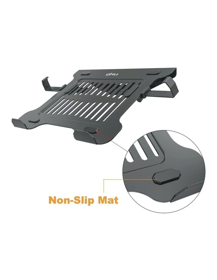 Matt Black VESA Laptop Tray Mount With Adjustable Side Clips And Ventilated Steel Base image 2