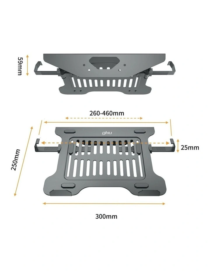 Matt Black VESA Laptop Tray Mount With Adjustable Side Clips And Ventilated Steel Base image 3