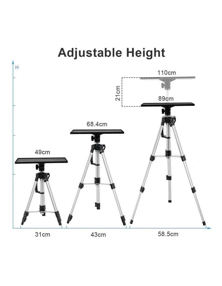 Black Adjustable Projector and Laptop Tripod Stand with Rotating Tray and Carry Bag image 4