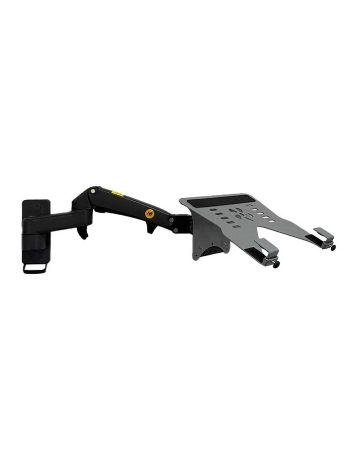Black Wall Mounted Laptop Arm With Floating Shelf Gas Spring Design For Ergonomic Space Saving Use image 1