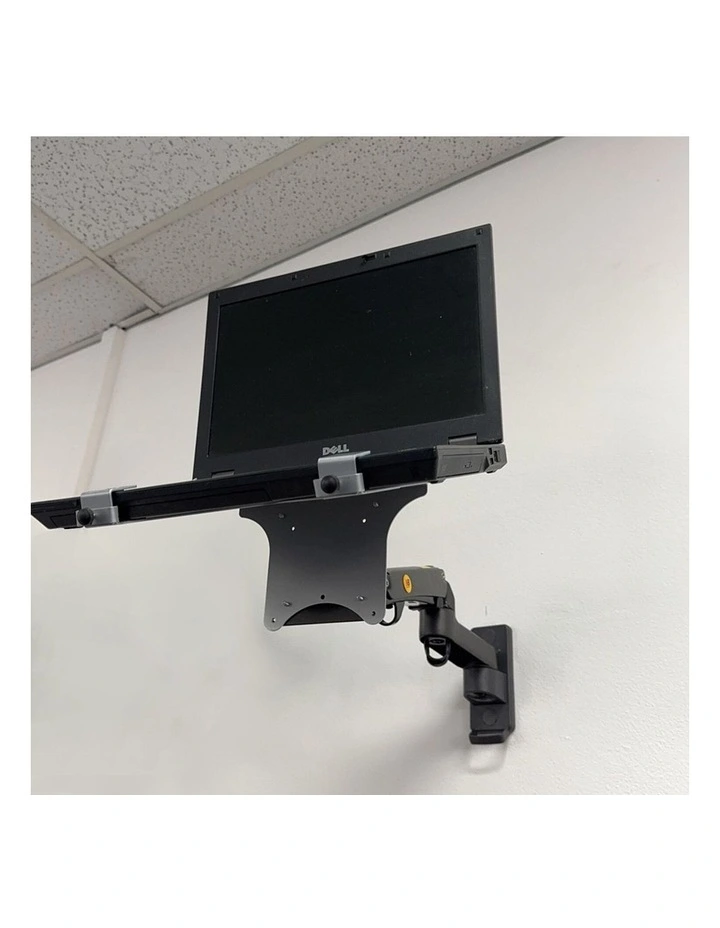 Black Wall Mounted Laptop Arm With Floating Shelf Gas Spring Design For Ergonomic Space Saving Use image 2