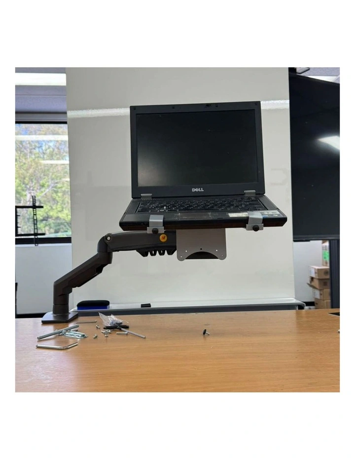 Black Desk Mounted Laptop Arm With Floating Shelf Gas Spring Design For Clean Ergonomic Workspace image 2