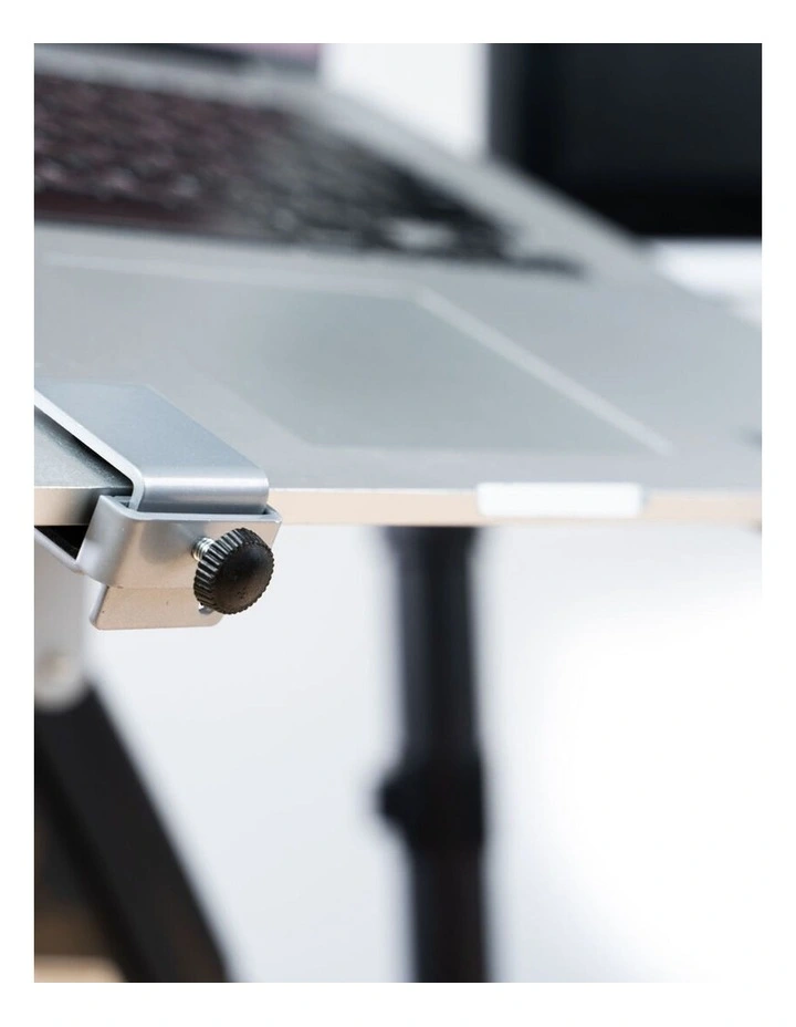 Black Desk Mounted Laptop Arm With Floating Shelf Gas Spring Design For Clean Ergonomic Workspace image 4