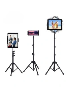 Black Portable Adjustable Tripod Stand with 360 Swivel for Phones and Tablets