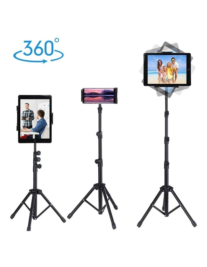 Black Portable Adjustable Tripod Stand with 360 Swivel for Phones and Tablets image 2