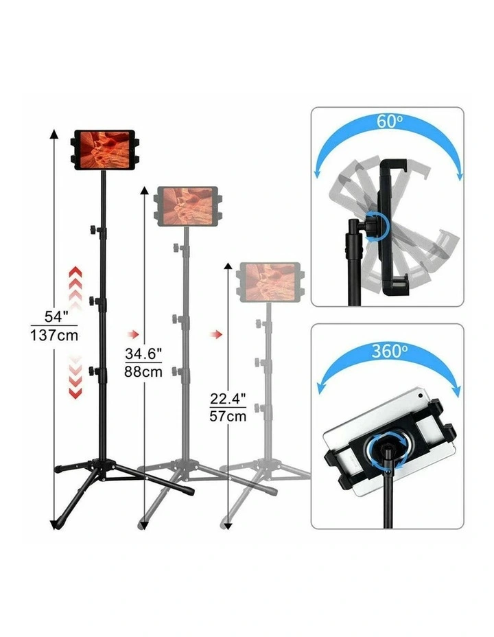 Black Portable Adjustable Tripod Stand with 360 Swivel for Phones and Tablets image 4