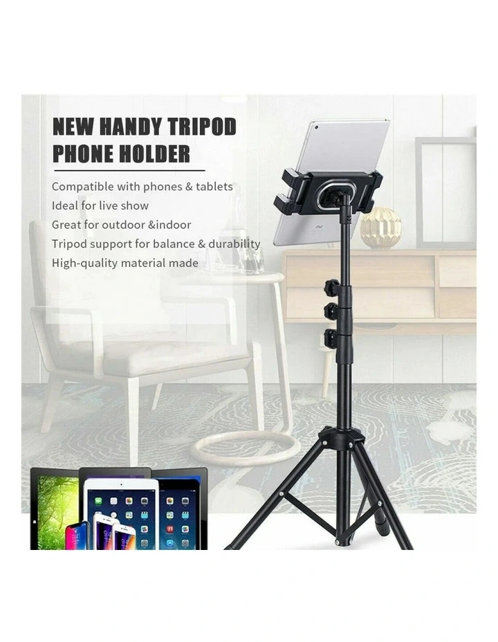 Black Portable Adjustable Tripod Stand with 360 Swivel for Phones and Tablets image 6