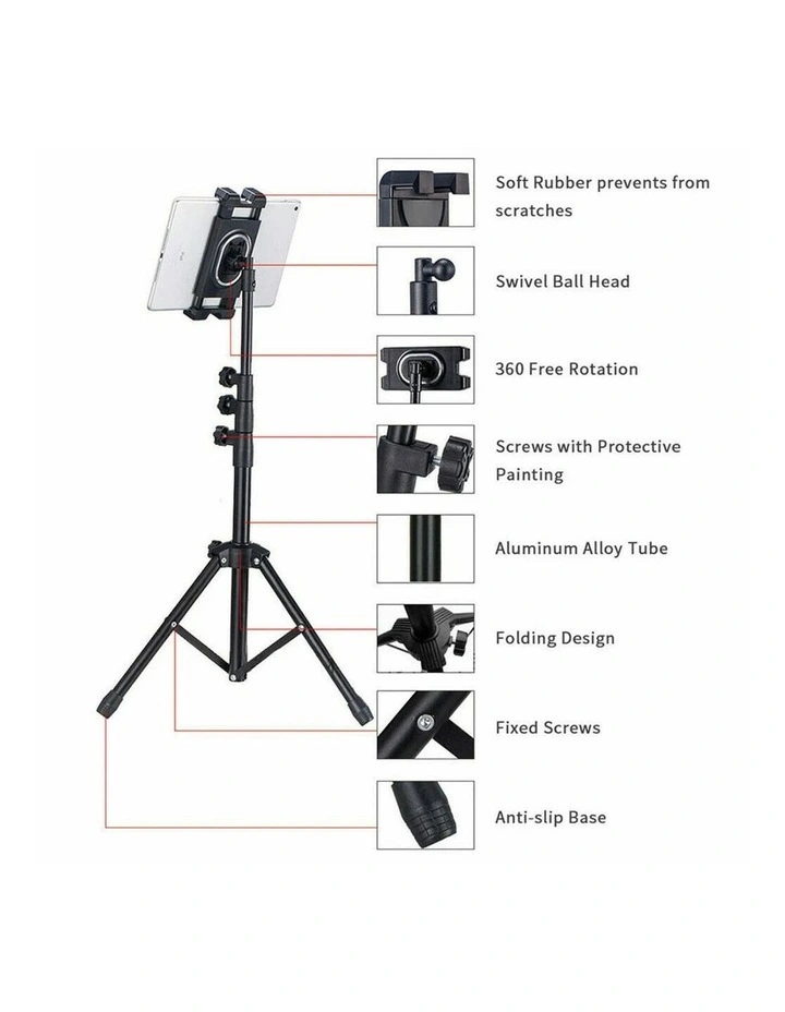 Black Portable Adjustable Tripod Stand with 360 Swivel for Phones and Tablets image 7