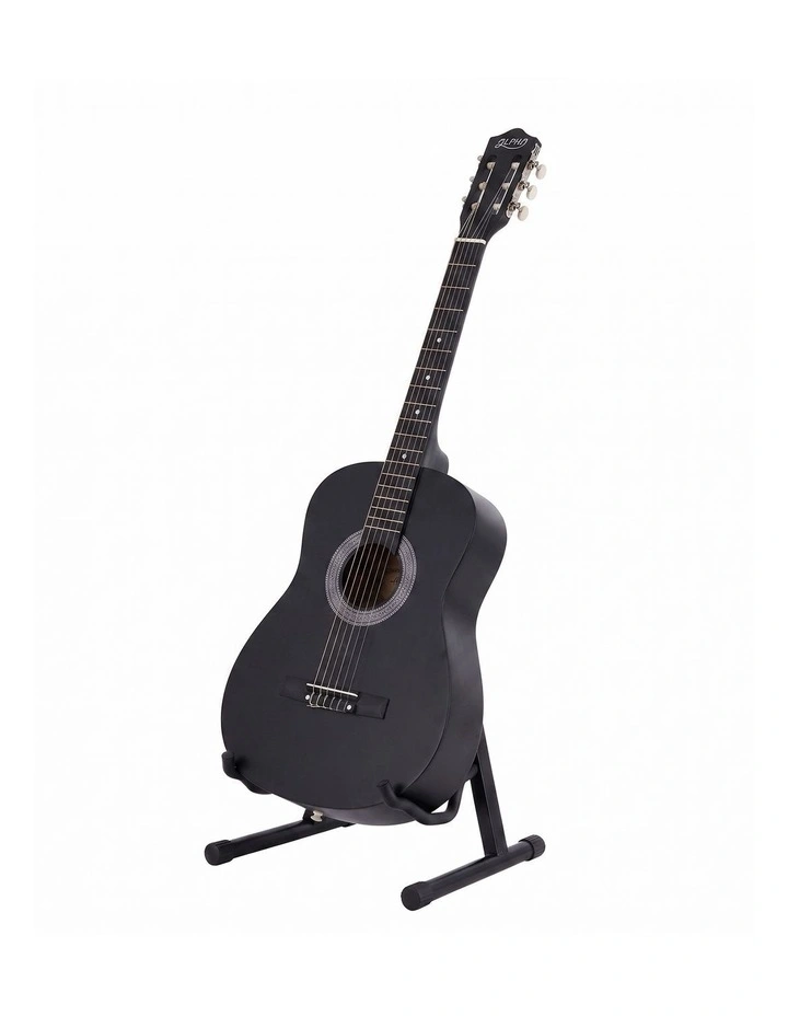 Alpha 38 Inch Classical Acoustic Guitar with Folding Stand Capo and String Set Black image 3