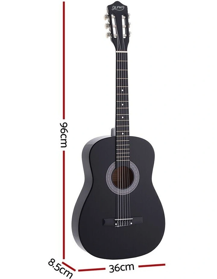 Alpha 38 Inch Acoustic Guitar Full Size Classical Cutaway Nylon String Black image 2