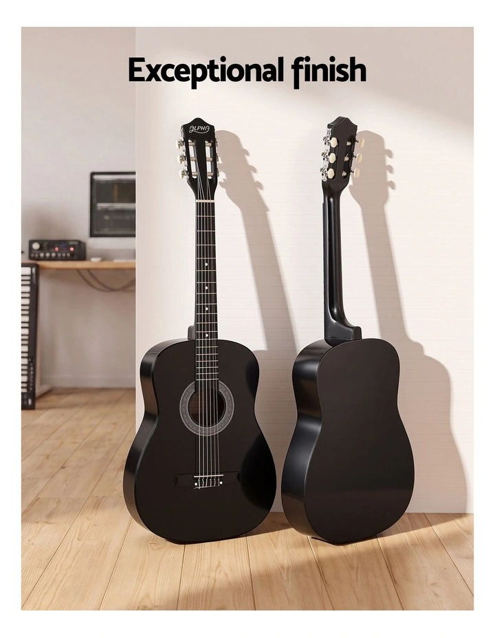 Alpha 38 Inch Acoustic Guitar Full Size Classical Cutaway Nylon String Black image 5