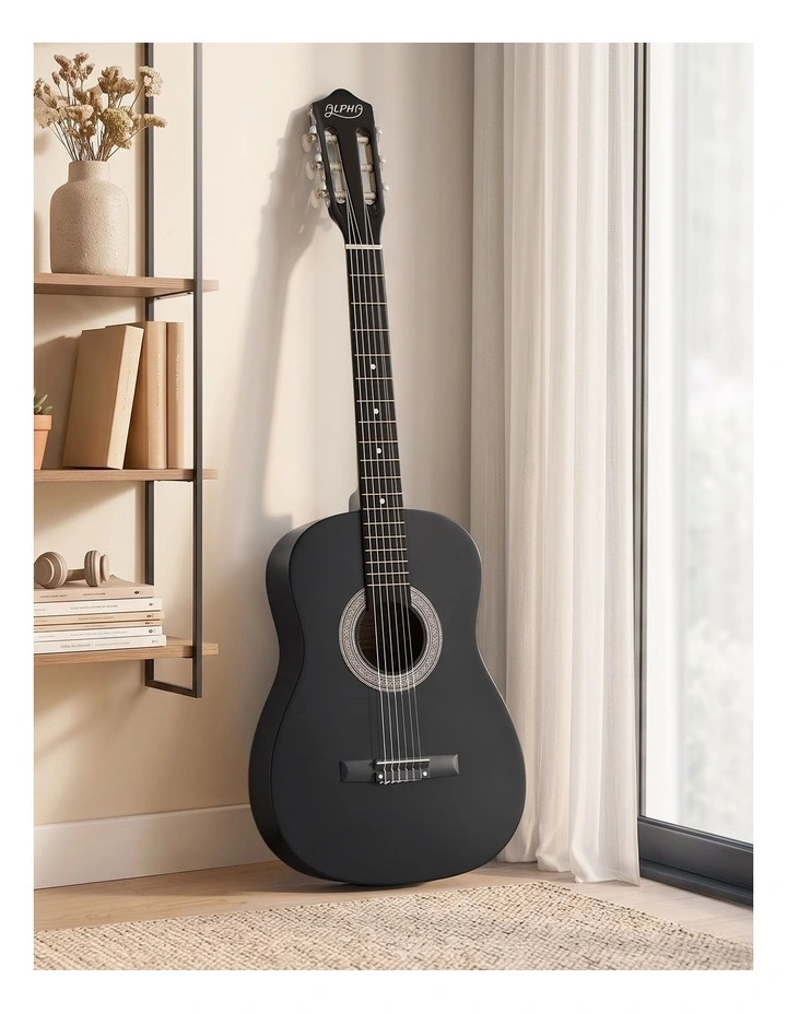 Alpha 38 Inch Acoustic Guitar Full Size Classical Cutaway Nylon String Black image 6