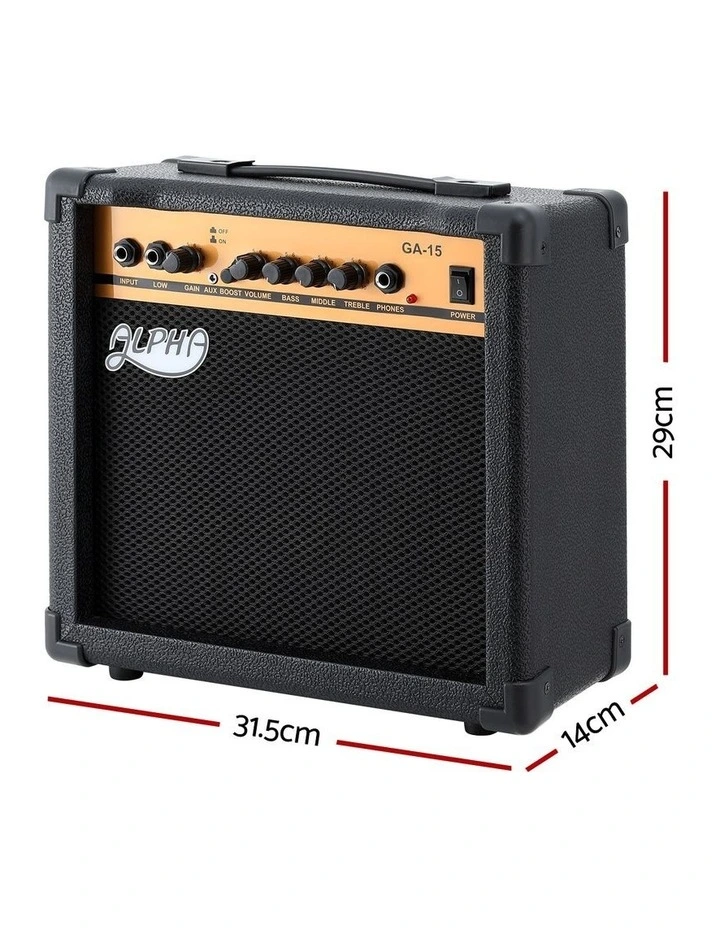 Alpha 20W Guitar Amplifier Portable Practice Amp Overdrive 3-Band EQ Black image 2