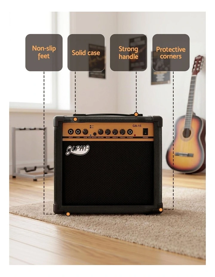 Alpha 20W Guitar Amplifier Portable Practice Amp Overdrive 3-Band EQ Black image 5