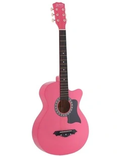 Alpha 38 Inch Acoustic Guitar Folk Cutaway Steel String Pink With Carry Bag
