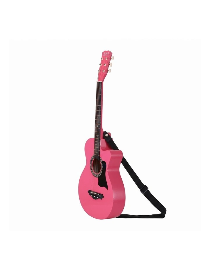 Alpha 38 Inch Acoustic Guitar Folk Cutaway Steel String Pink With Carry Bag image 3