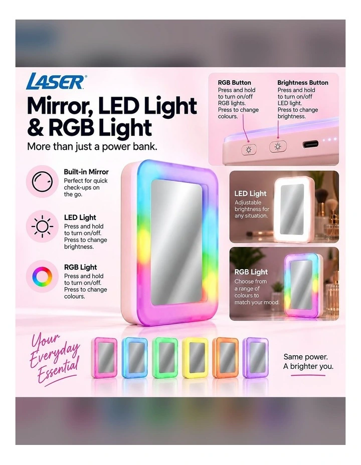Laser 5000mAh Magnetic Wireless Power Bank with Mirror PB-5MLEDM-208 image 4