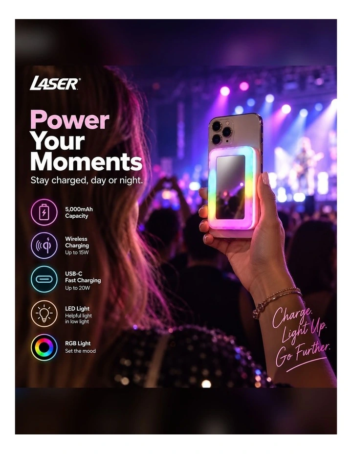 Laser 5000mAh Magnetic Wireless Power Bank with Mirror PB-5MLEDM-208 image 5