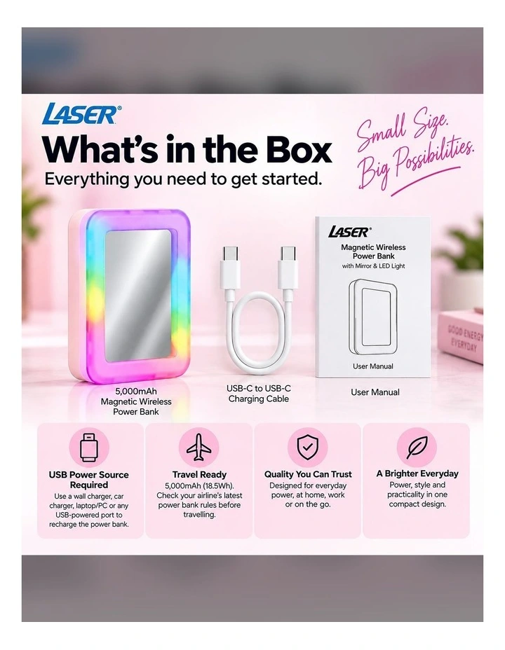 Laser 5000mAh Magnetic Wireless Power Bank with Mirror PB-5MLEDM-208 image 6
