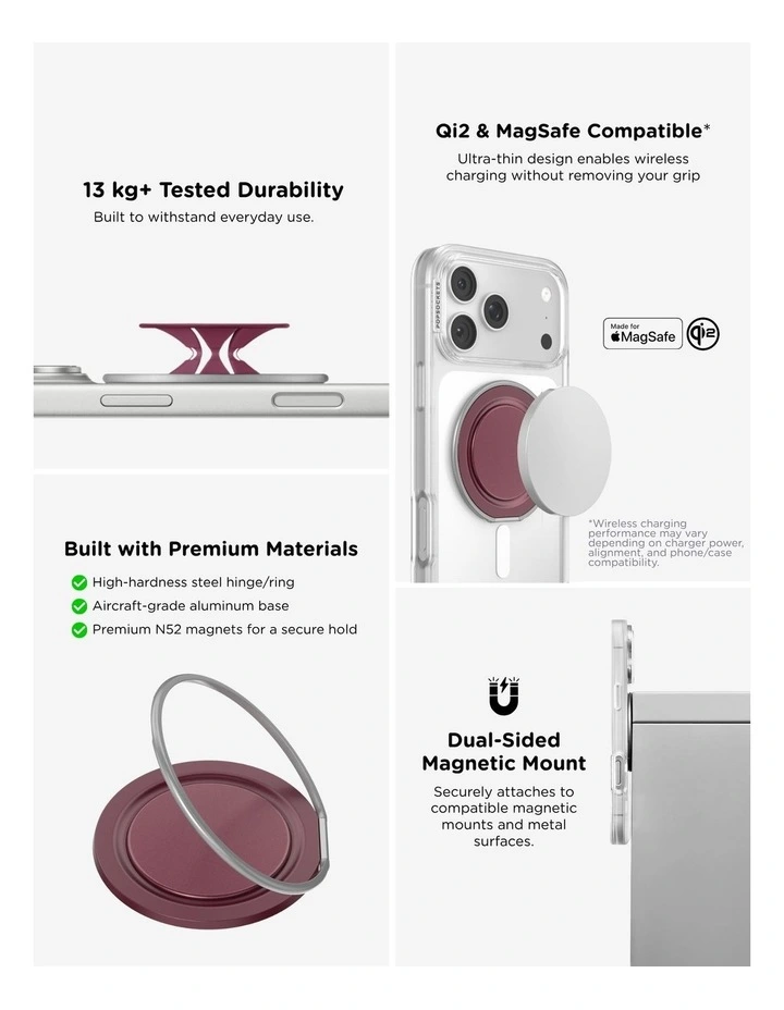 PopSockets PopGrip LowPro MagSafe Mount Grip Stand - Burgundy image 7