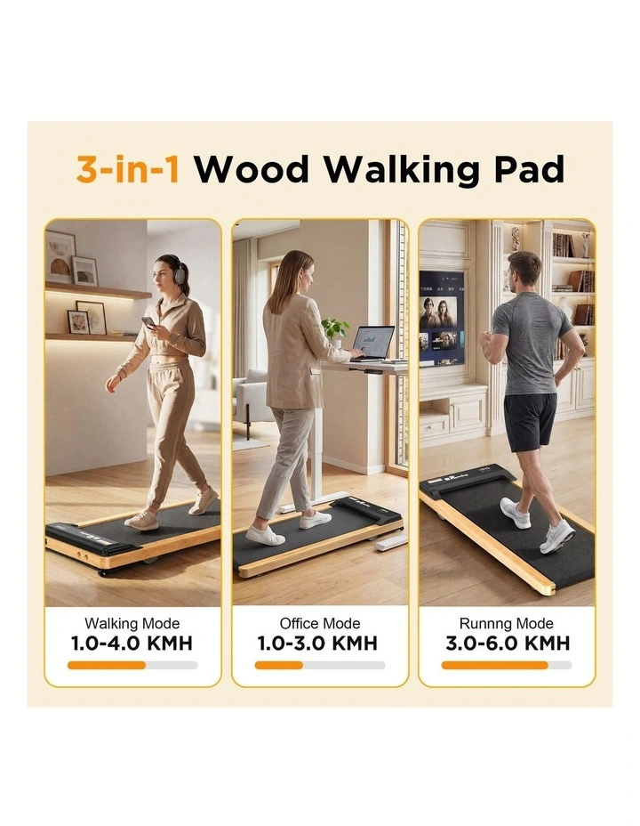 Wooden Walking Pad for Home, Under Desk Treadmills Portable Mini Compact Walk Pads for Small Space image 2