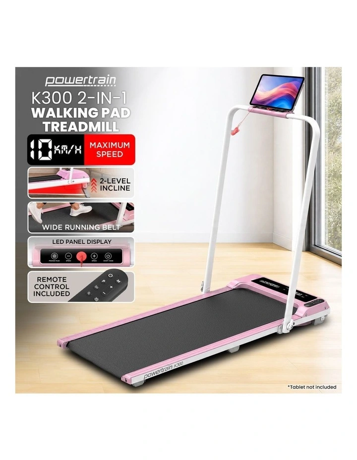 Powertrain K300 Pink Foldable 2-in-1 Under Desk Walking Pad Treadmill 1.5HP 10km/h Incline Home image 3